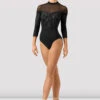 Ladies Boutique Mirage Print Long Sleeve Leotard -The Dancewear Shop L4309 BLK FRONT